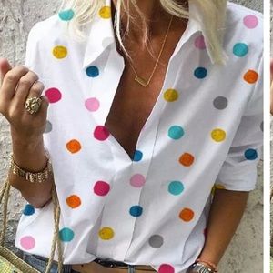 Long Sleeve V Neck Polka Dot Blouse